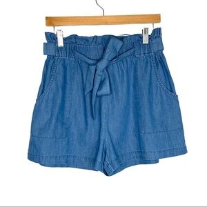 BCBGeneration Womens Pull-on Paperbag Belted Shorts Sz Small Blue Cotton Pockets